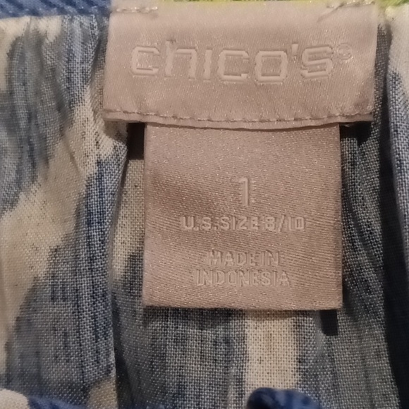 FINAL PRICE CHICO'S pea green multi-colored l/s blouse/elastic cuffs tassel tie - Picture 4 of 5